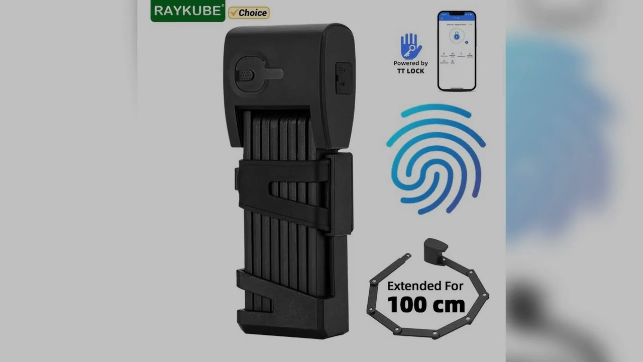 A must-have product! RAYKUBE Smart Fingerprint Folding Bike lock 65 Mn Steel IP67 Waterproof Elect