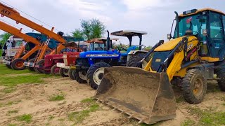 Jcb 3dx loading Mud in TATA Tippers Tractors Swaraj 855F New Holland 3630 Tractor 4x4 jcb Thar Truck