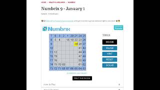 AI Solve Daily Numbrix 9 Puzzle: 1/1/2025 (ASMR)