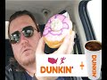 Dunkin' Strawberry Frosted Donut with Powdered Munchkin | #dunkindonuts #donuts @Dunkin-Donuts