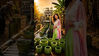 केले के रेशे से गमला बनाने की देसी मशीन 😳 | Annuka #Shorts #ytshorts #craft