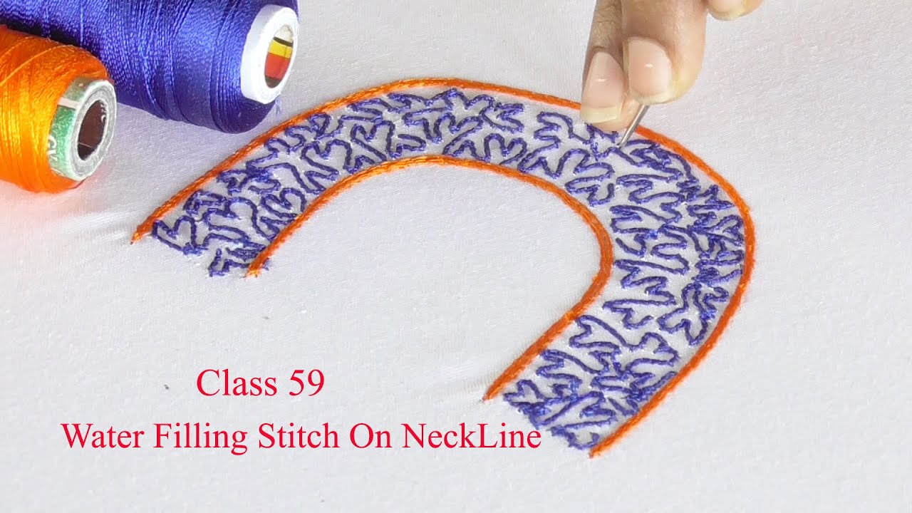 Class 59: Water filling stitch on neck line | Aari basics for beginners