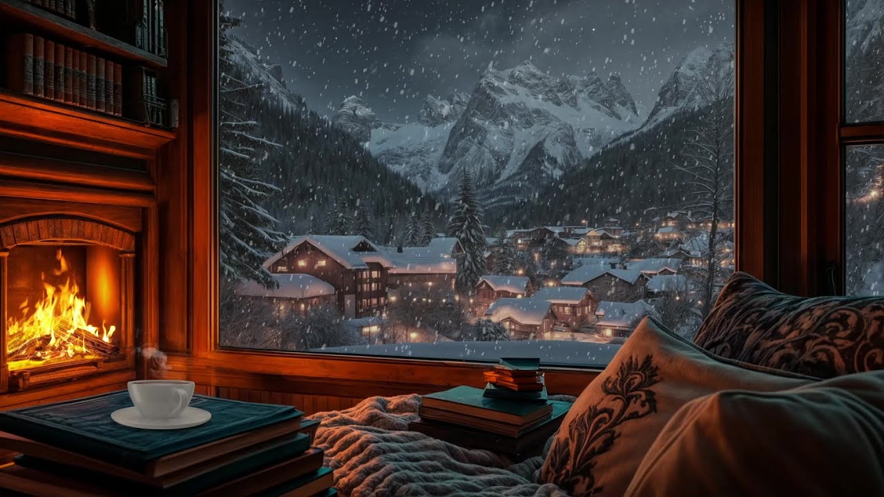 🌨️ Peaceful Snowy Night Cabin | Warm Fireplace & Soft Winter Sounds for Deep Sleep ASMR
