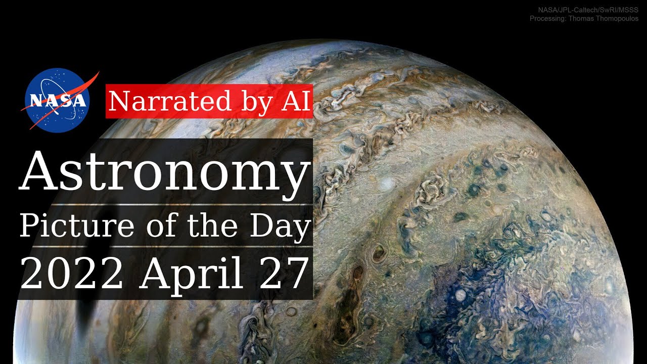 APOD: 2022-04-27 - Moon Shadow on Jupiter (Narrated by Salli)