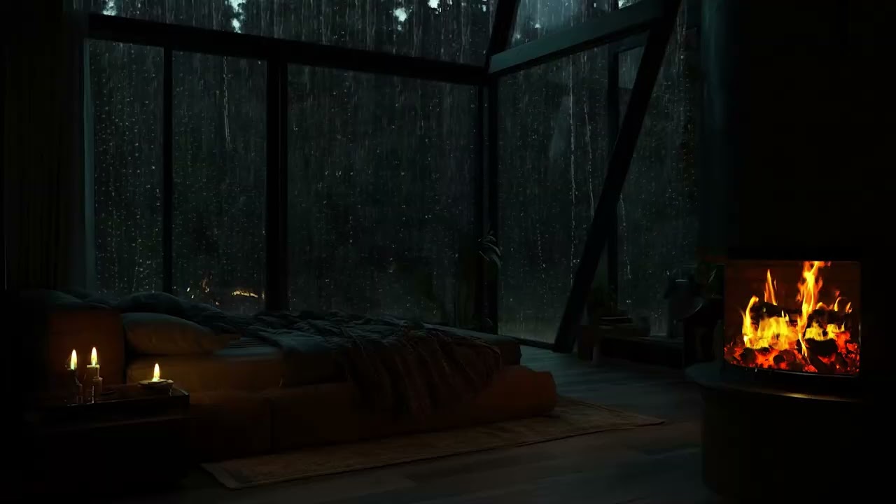 Soft Rain & Fireplace Ambience | Peaceful Cabin Sounds for Deep Sleep