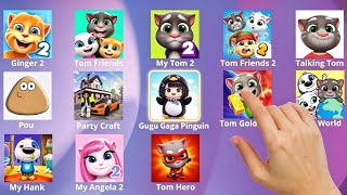 Talking Tom,Talking Ginger,KPop Demon Hunters,Roblox,My Tom,My Talking Angela 2,Gugu Gaga Pinguin