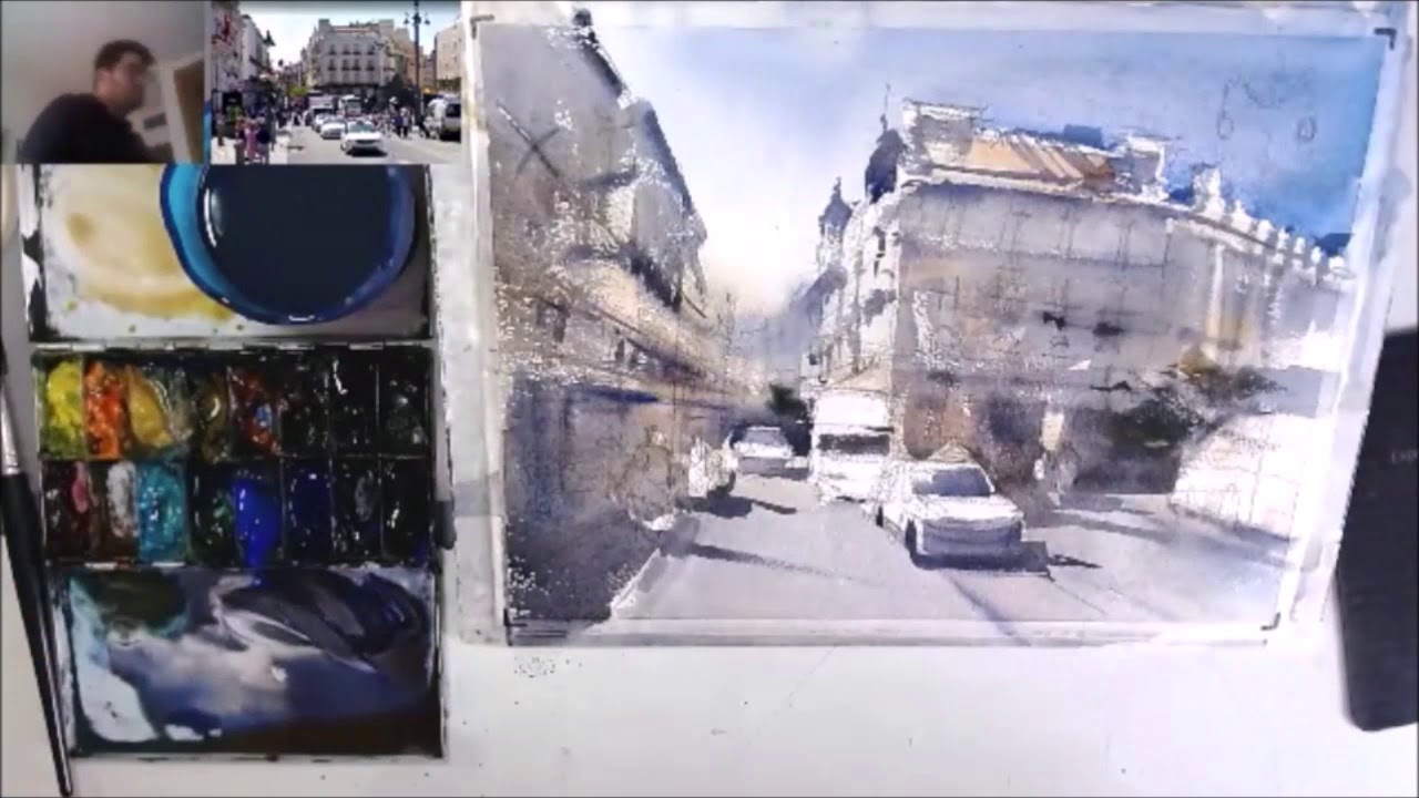 Watercolor demo-urban landscape Madrid.