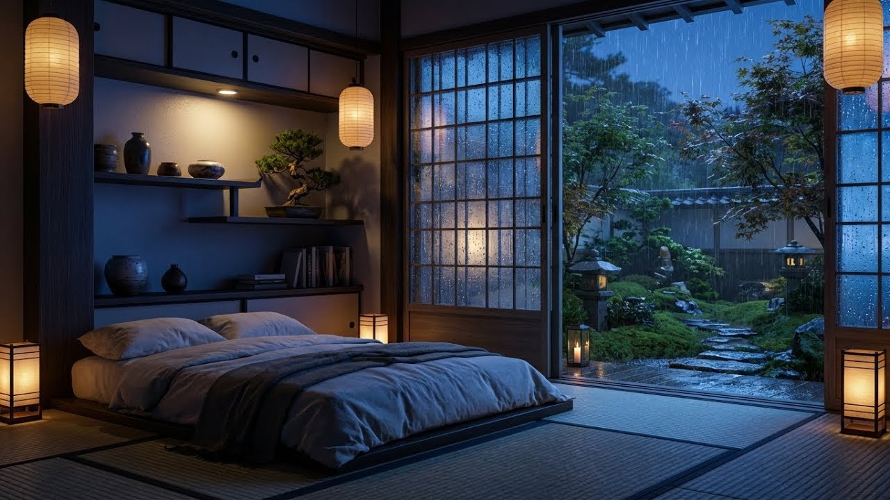 Peace Within: Rain Sounds in Traditional Ryokan, Rain on Zen Garden for Daily Rest 🌧️🏯