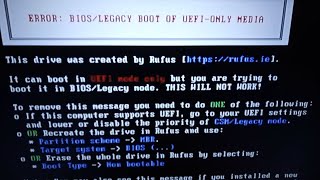 (RESOLVIDO) Error: Bios/legacy boot of UEFI-only media, como corrigir esse erro de formatação