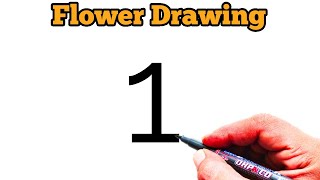 How to draw flower from number 1 | Easy flower drawing | Number drawing