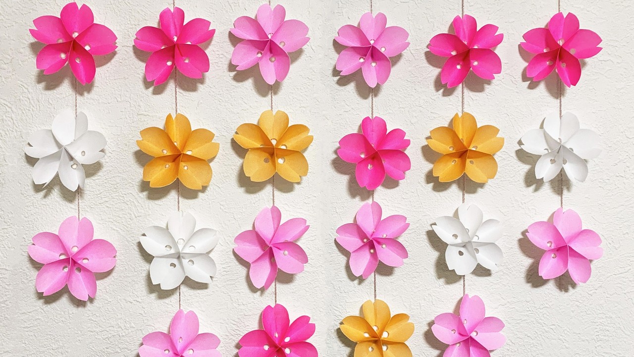 【簡単折り紙】桜の花の壁飾りの作り方🌸How to make Cherry Blossom🌸#flower#Sakura#入学式#春#桜#花#さくら#櫻花#벚꽃#折り方#おりがみ#origami#摺紙