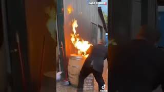 Man Casually Puts Out Fire