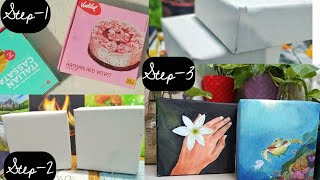 I made canvas box from ice-cream waste cardboard and painted on them/DIY canvas/ by Prachi