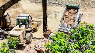 Great action Dump truck unloading rock soil building foundation Canal Bulldozer pushing rock ep12 by iKHMER Machine 902 views 13 days ago 1 hour, 7 minutes