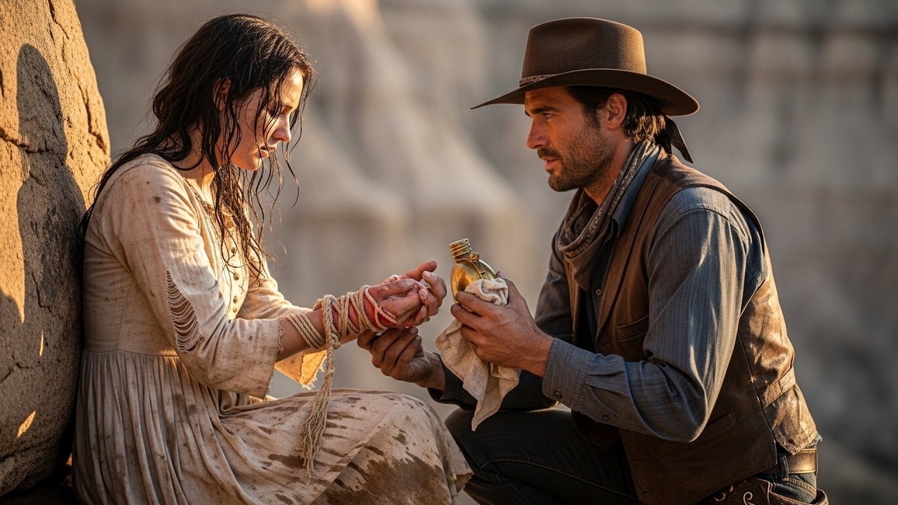 Her Wrists Were Raw From The Ropes That Bound Her, The Cowboy Treated Them Gently And Spoke Softly