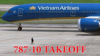 Overview of the takeoff process of Boeing 78710 Vietnam Airlines at Noi Bai airport.