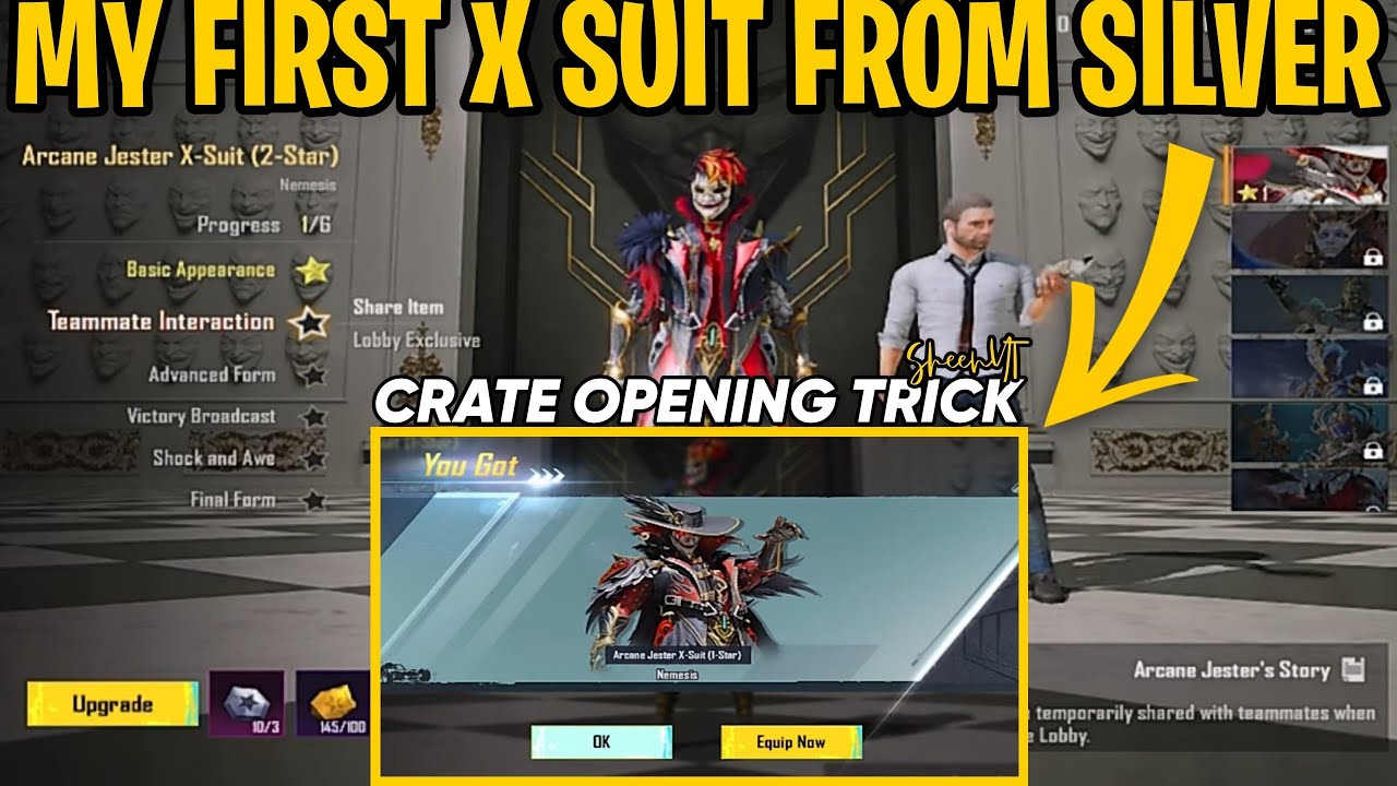 X suit Crate Opening • get free x suit from silver • Arcane Jester PUBG YouTube