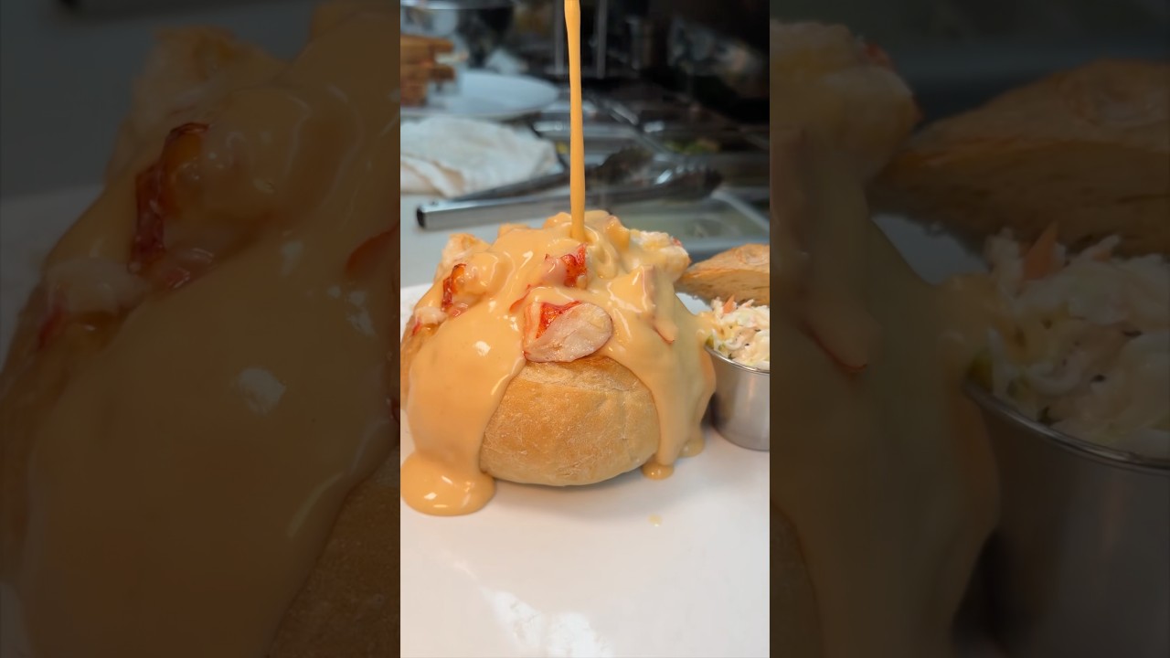 The HOT BUTTERED LOBSTER ROLL and LOBSTER BISQUE BOMB from Ford’s in Noank, CT! 🦞🥖💥 #DEVOURPOWER