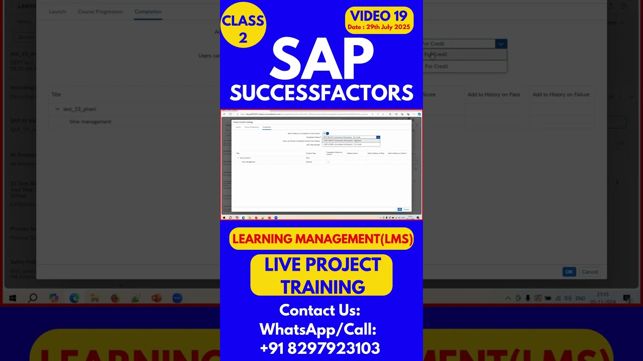 SAP SuccessFactors LMS Training Online Tutorial Class 19 29th  July 2025 