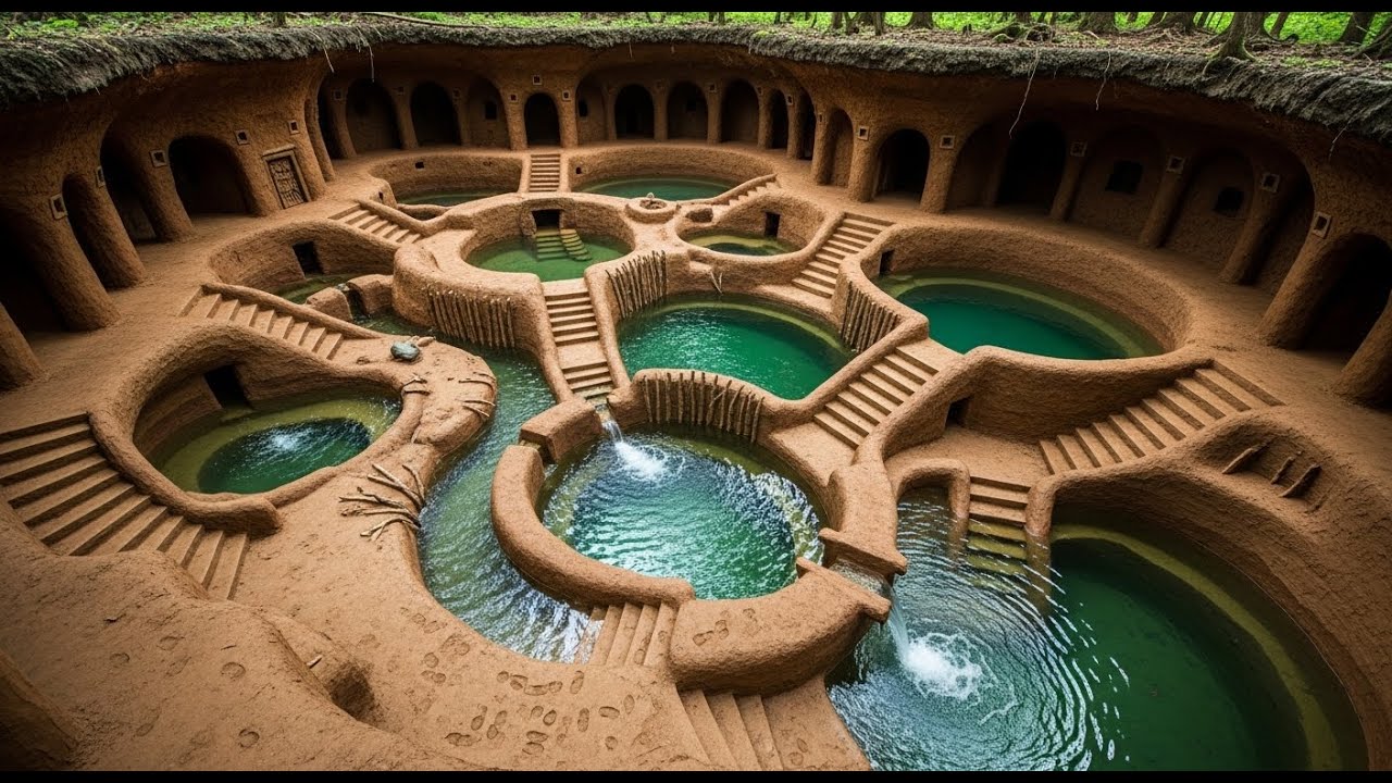 200 Days Building Underground Dragon Fortress with Pool Complex Using Primitive Tools