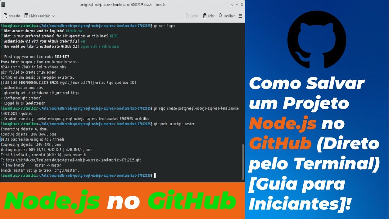 8 - Como Salvar um Projeto Node.js no GitHub (Direto pelo Terminal ...