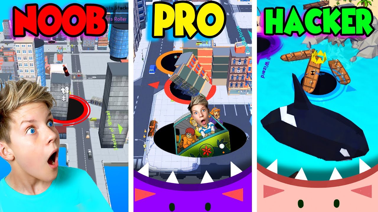 NOOB vs PRO vs HACKER in HOLE.IO!!