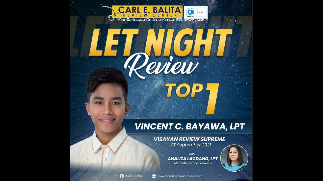 LET Night Review in Professional Education with Mr. Vincent C. Bayawa, Top 1.