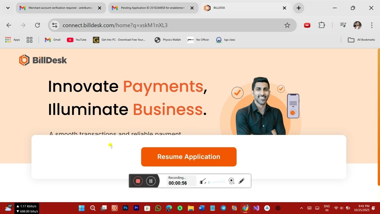 Merchent Payment Verification on Billdesk In India step 1 done next step 2,3,4 remaining 