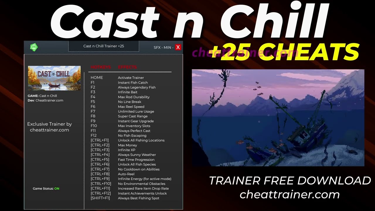 Cast n Chill Trainer Cheats +25 - Infinite Bait, Max Inventory Slots, Max Money