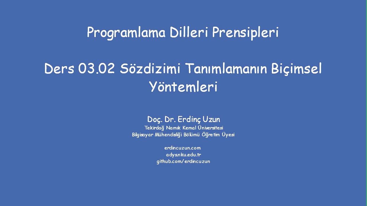 PDP 03.02 Sözdizimi Tanımlamanın Biçimsel Yöntemleri
