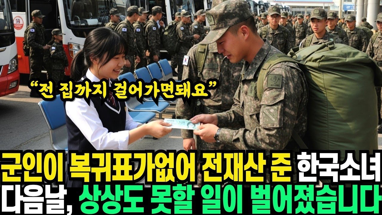 군인이 복귀표가없어 전재산 준 한국소녀 다음날,믿기 힘든 일이 일어났습니다