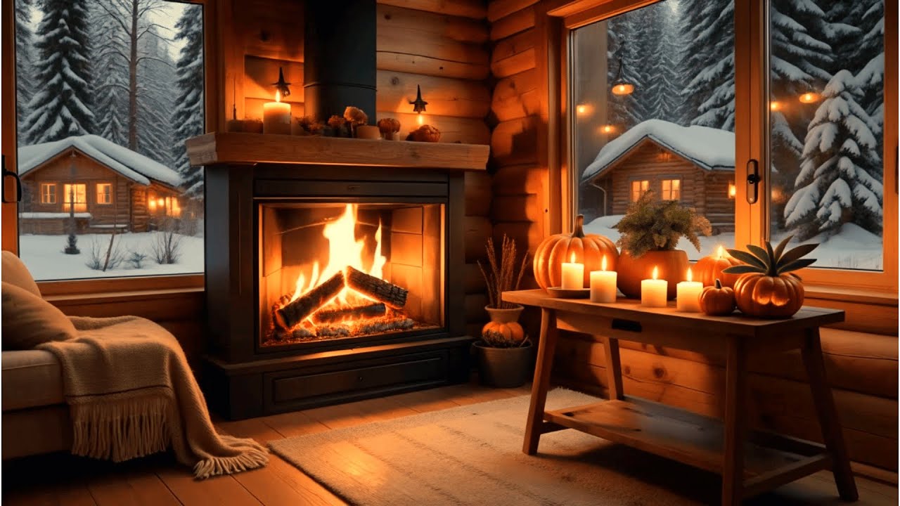 Snowy Winter Piano Chill | Cozy Fireplace & Warm Room Music for Study, Relax & Sleep
