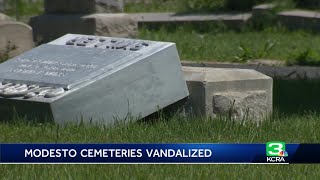 Dozens of headstones turned over in Modesto cemeteries over the Easter weekend