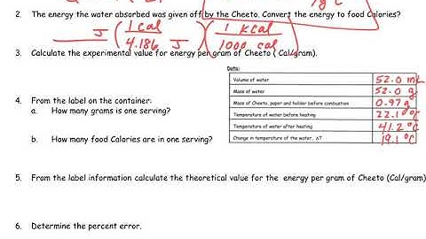 Video LAB   Heat of Combustion of Food (Calculations Hints)