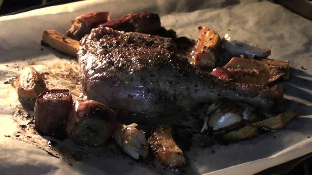 Crispy Duck Leg with roasted sweet potatoes, shallots, and Quebec garlic