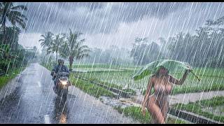 EXTREME WEATHER in Indonesia ! ⚡Torrential Downpour \u0026 Thunderstorm, ASMR Rain Village, Sleep Therapy