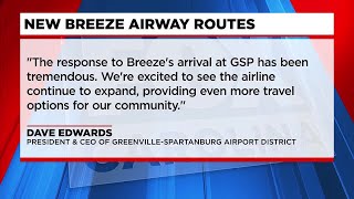 Breeze Airways announces three new nonstop destinations from GSP airport