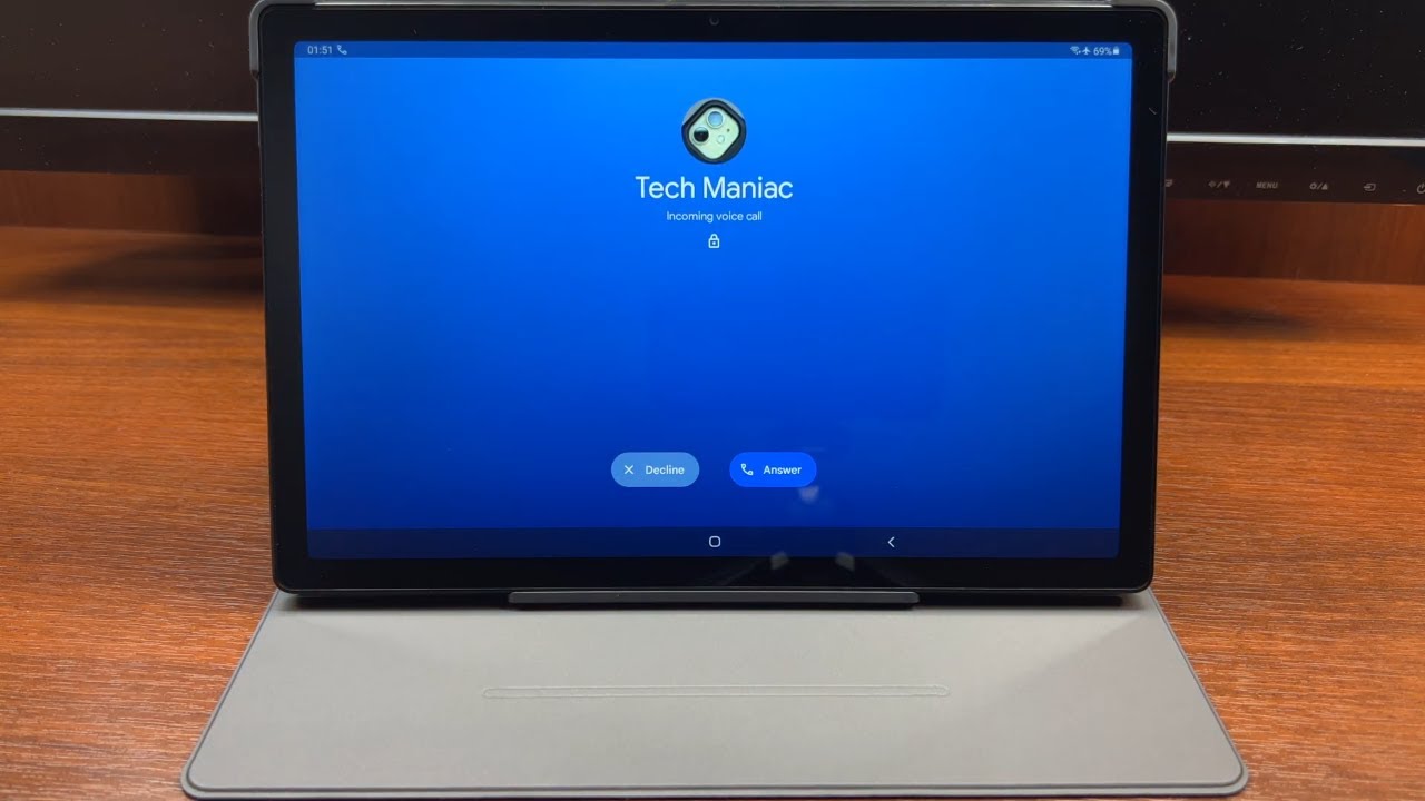 Samsung Galaxy Tab A8 Google Duo Horizontal Incoming Voice & Video Calls in Standing Book Cover Case