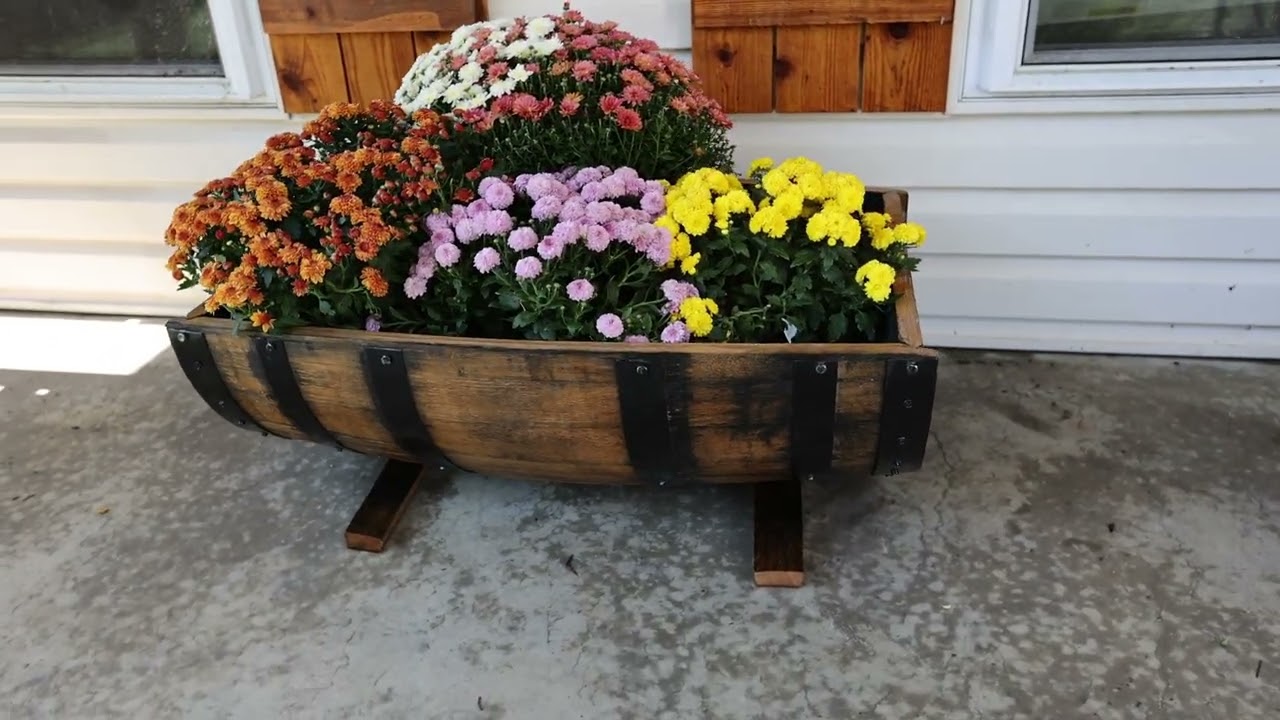 Refinished Whiskey Barrel Planter | Large Lengthwise Cut