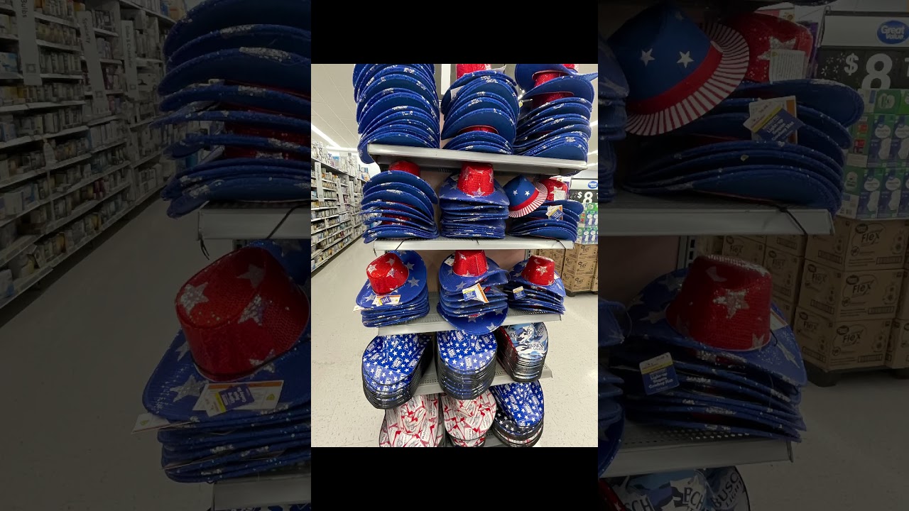 Patriotic, shirts, hats, and desserts at Walmart. May 2024. ￼