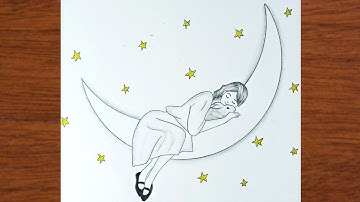 How to Draw a Beautiful Girl Sleeping on the Moon || A Girl in Moonlight || Pencil Sketch Drawing