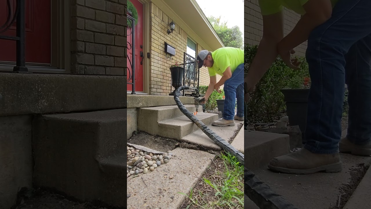 Watch how FoamWorks has no problems leveling the sinking staircase at this residence.