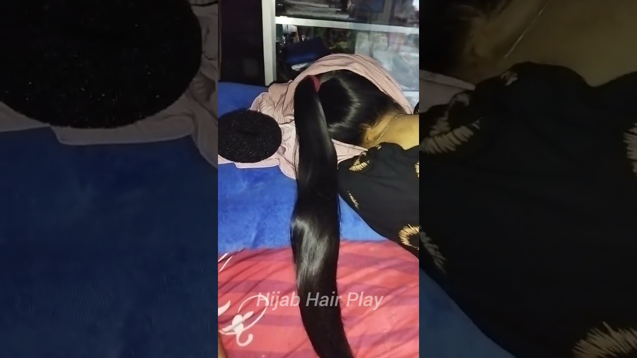 Hijab Long Hair Play - Bermain Rambut Panjang Hitam yang di Kuncir dengan cepol