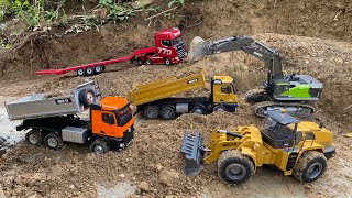 Aksi #77 Dump Truk RC Huina 1536 Muatan Tanah Merah Bahan Bangunan, Excavator Besar Huina 1593 