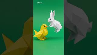 Bunny &amp; Little Chick Low Poly Papercraft Stop Motion | Paper Art Animation #shorts #stopmotion
