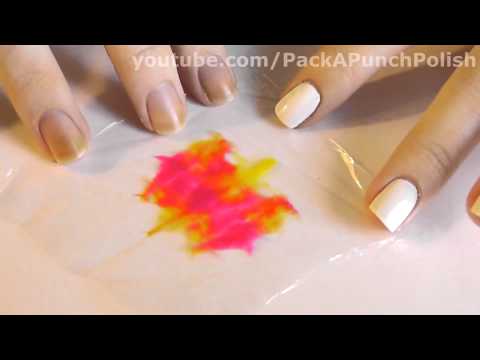 Tutorial fácil de arte em unhas com efeito *tie-dye* usando filme transparente