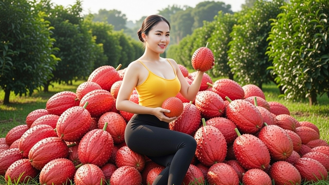 Harvesting Fresh Bright Red Gac Fruits to Sell at the Market | Emma Daily Life