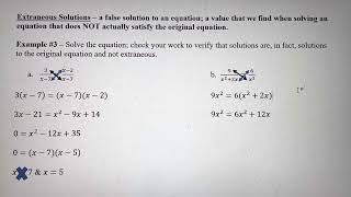 Solving Rational Equations - Check for Extraneous Solutions