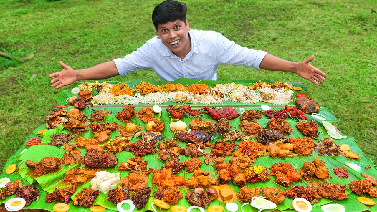 ONAM SADHYA | 100 Varieties Of NON VEG Sadhya | Tasting 100 Non Veg Items In Our Village