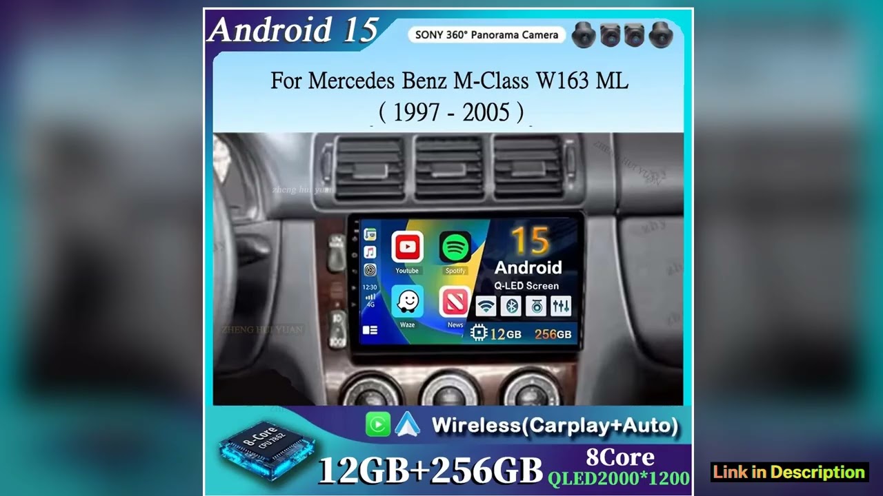 For Mercedes Benz MClass W163 ML 1997 2005 2K 12256 QLED Android 15 CarPlay Car Radio Multimedia Vi